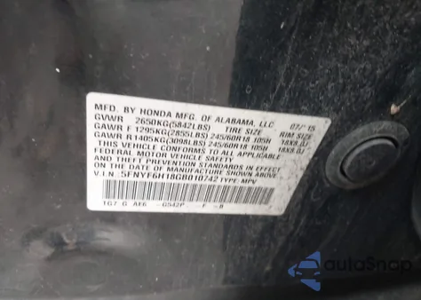 2016 Honda Pilot Lx z USA, uszkodzony, nr VIN 5FNYF6H18GB010742